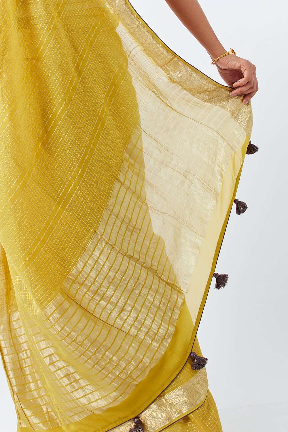Dark Yellow Pure Georgette Woven Saree image number null