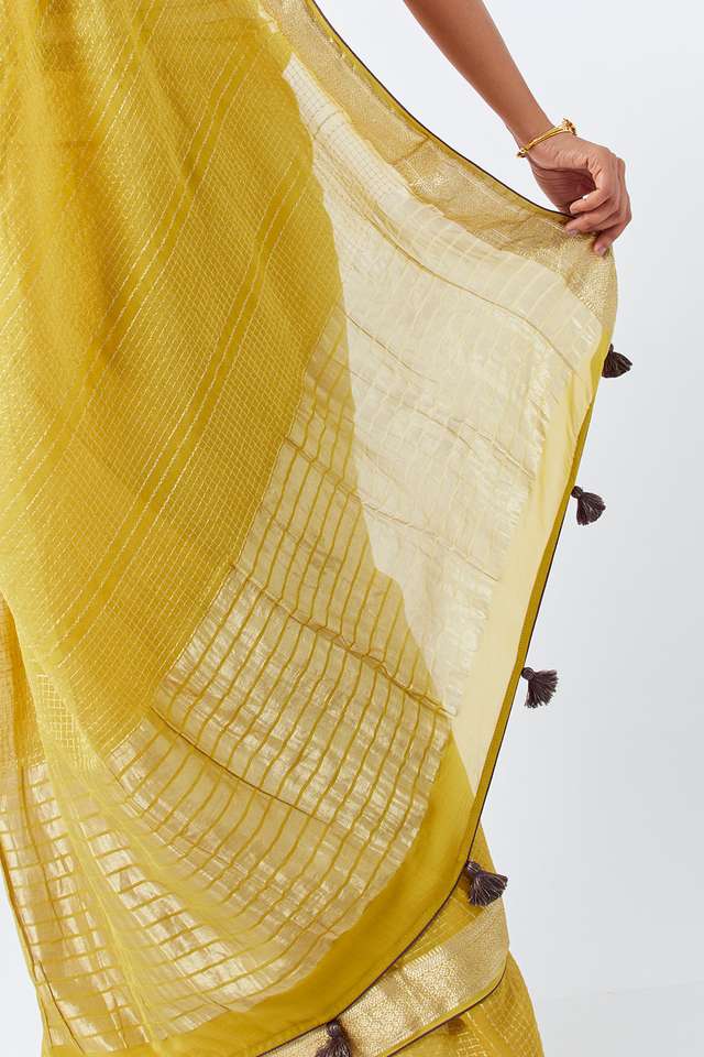 Dark Yellow Pure Georgette Woven Saree thumbnail image number null