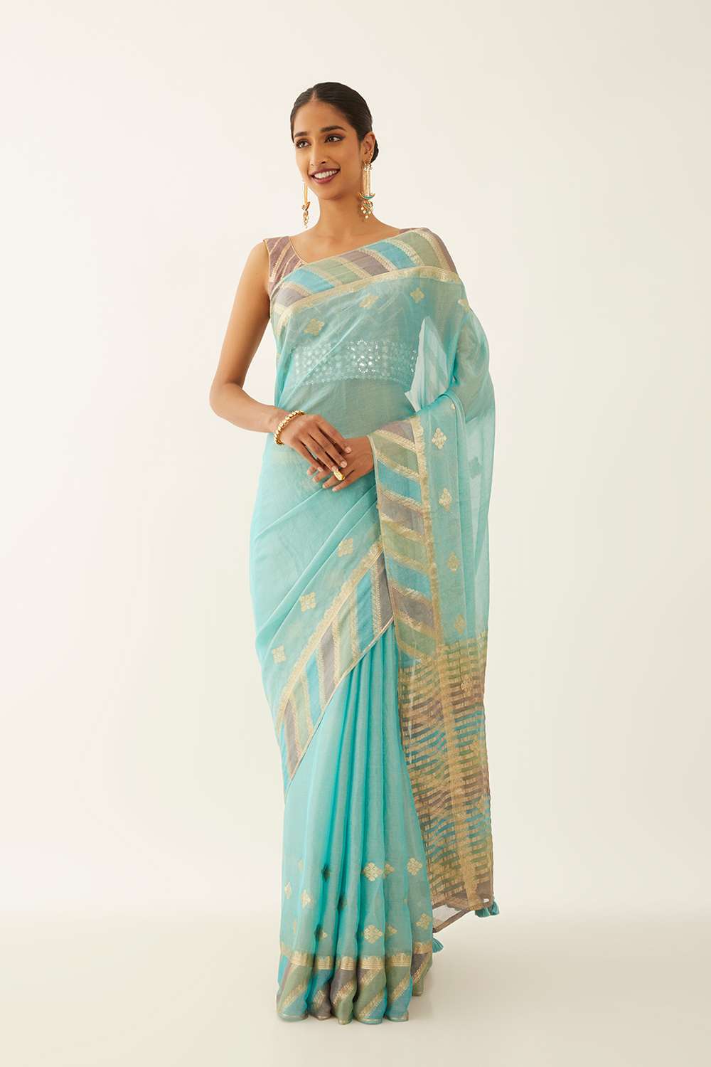 Blue Pure Georgette Tissue Woven Saree image number null