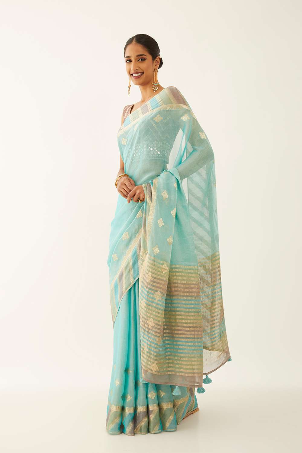 Blue Pure Georgette Tissue Woven Saree image number null
