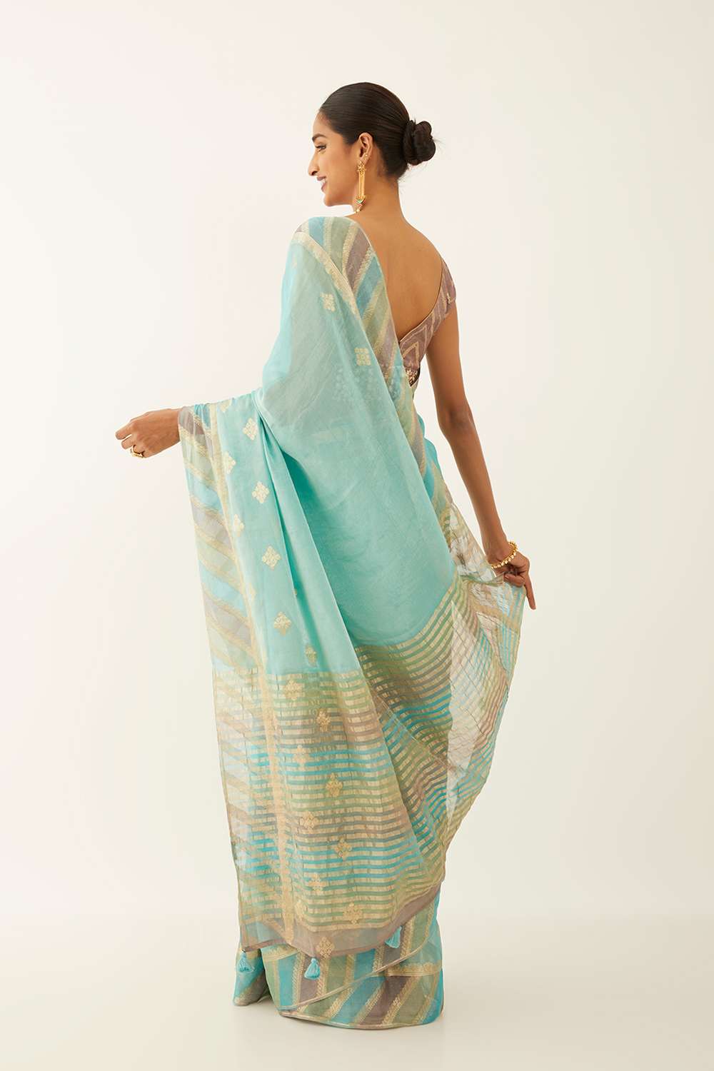 Blue Pure Georgette Tissue Woven Saree image number null
