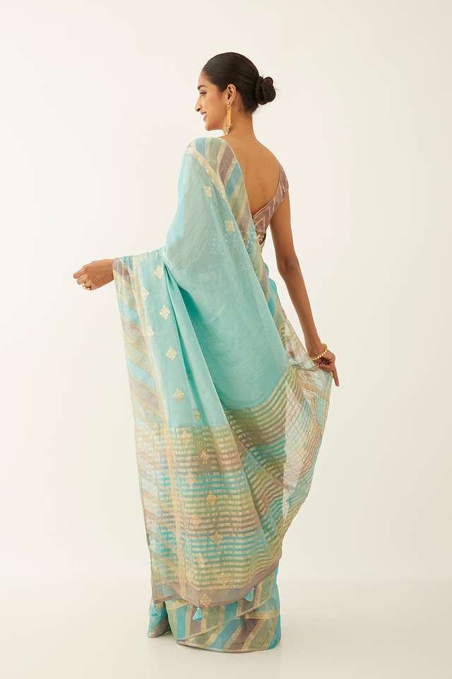 Blue Pure Georgette Tissue Woven Saree thumbnail image number null