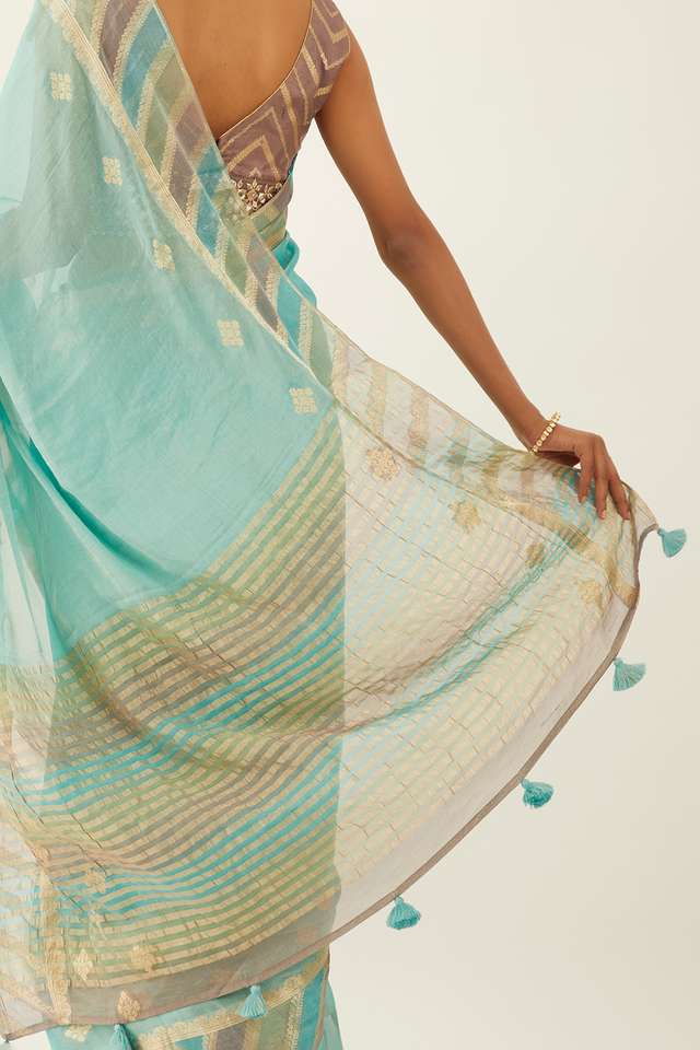 Blue Pure Georgette Tissue Woven Saree thumbnail image number null