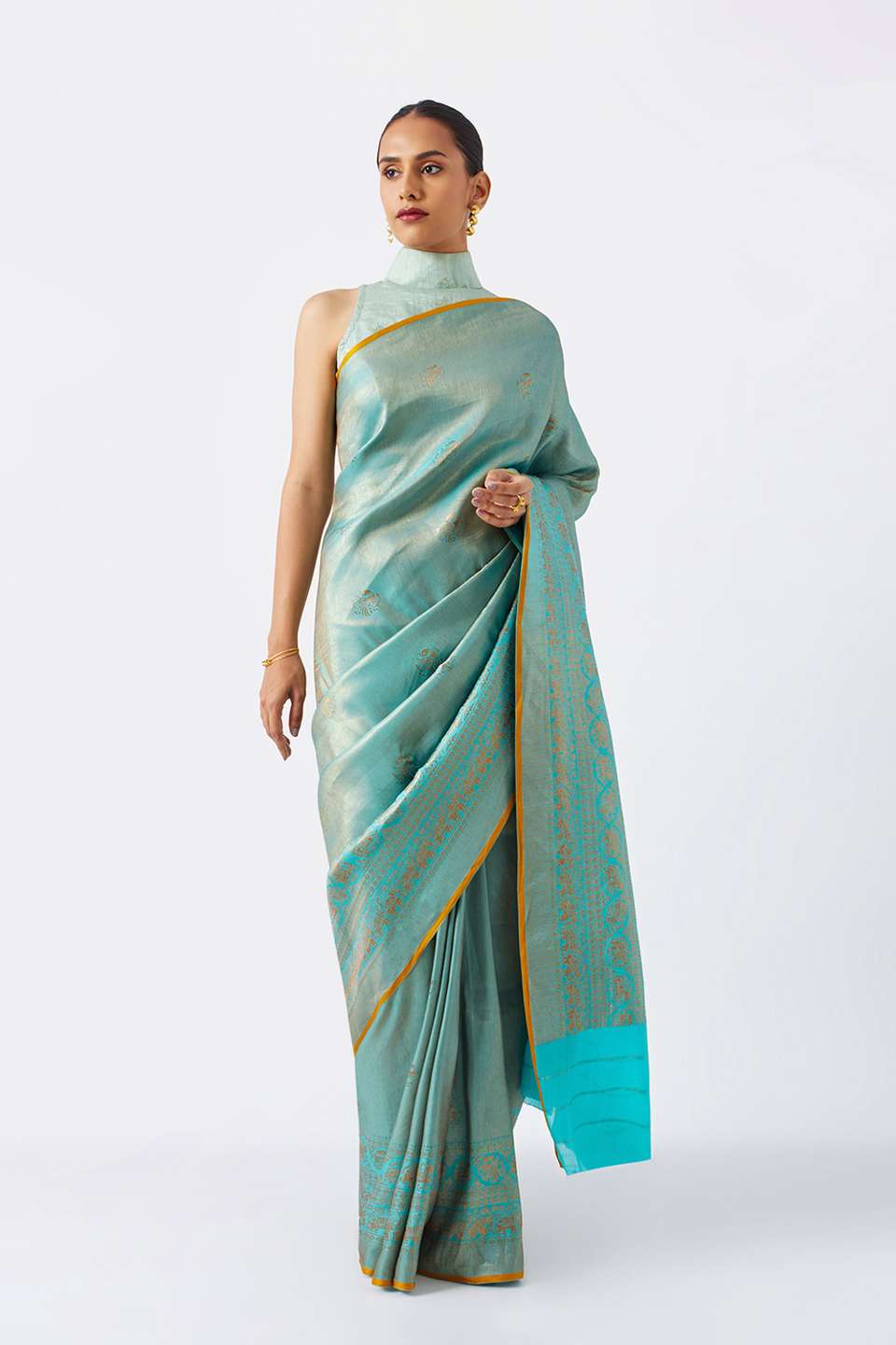 Light Blue Pure Crepe Woven Saree