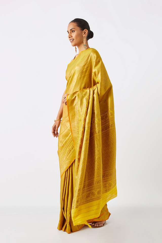 Yellow Pure Crepe Woven Saree thumbnail image number null