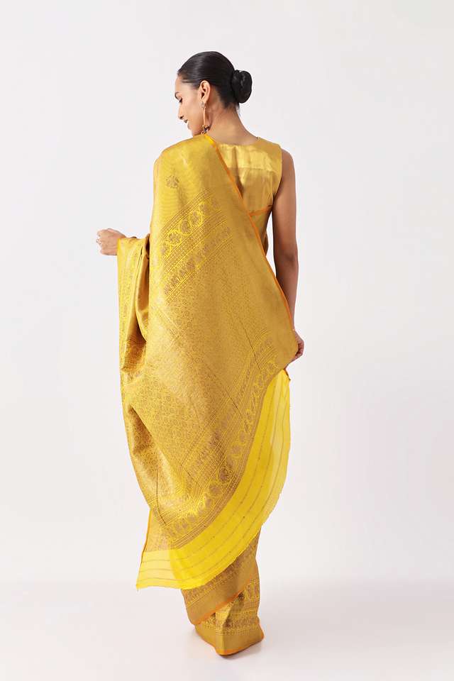 Yellow Pure Crepe Woven Saree thumbnail image number null