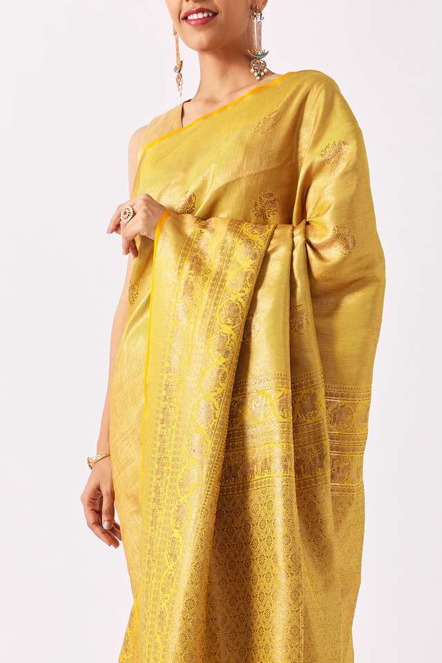 Yellow Pure Crepe Woven Saree thumbnail image number null