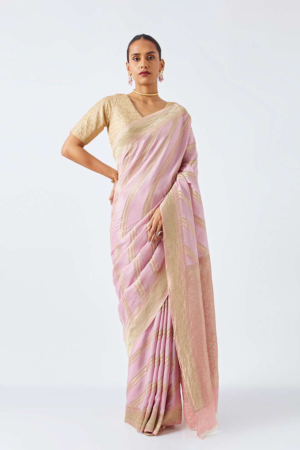Light Pink Pure Crepe Embroidered Saree