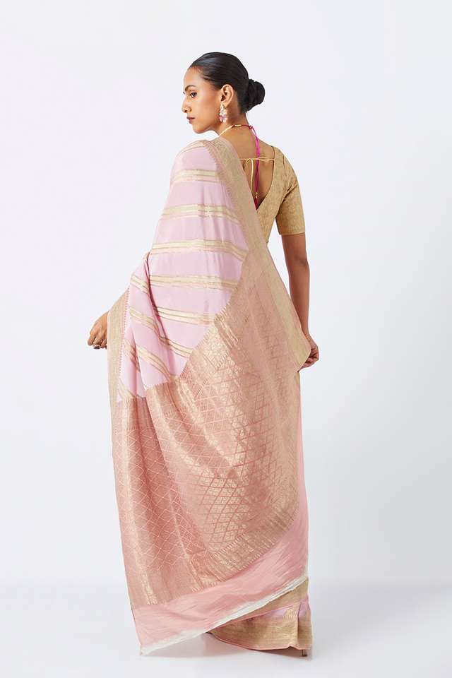 Light Pink Pure Crepe Embroidered Saree thumbnail image number null