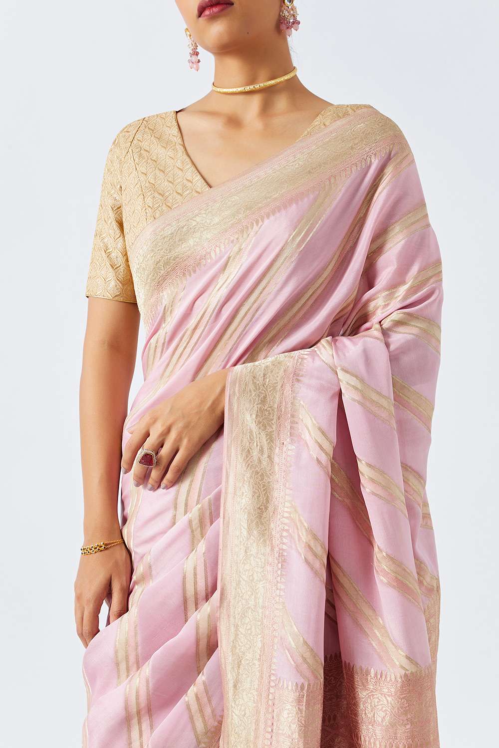 Light Pink Pure Crepe Embroidered Saree image number null