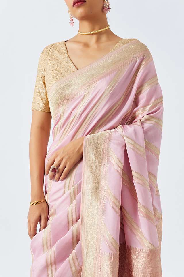 Light Pink Pure Crepe Embroidered Saree thumbnail image number null