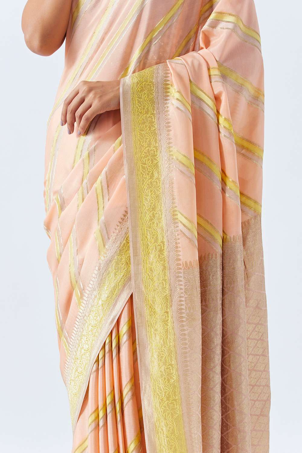 Light Orange Pure Crepe Embroidered Saree image number null