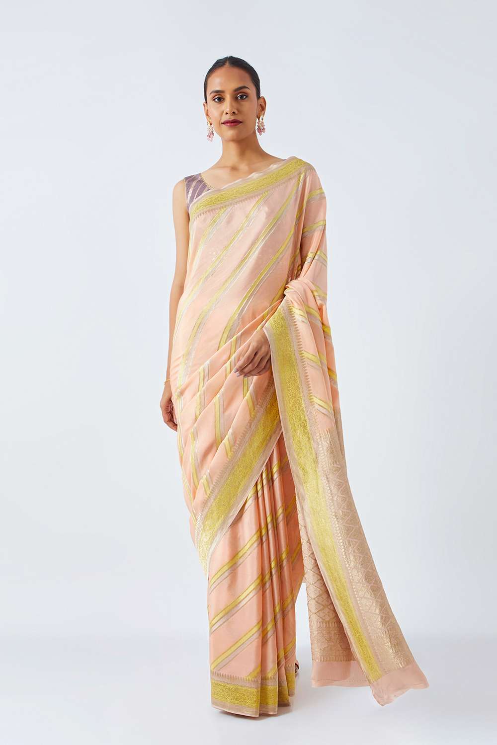 Light Orange Pure Crepe Embroidered Saree image number null