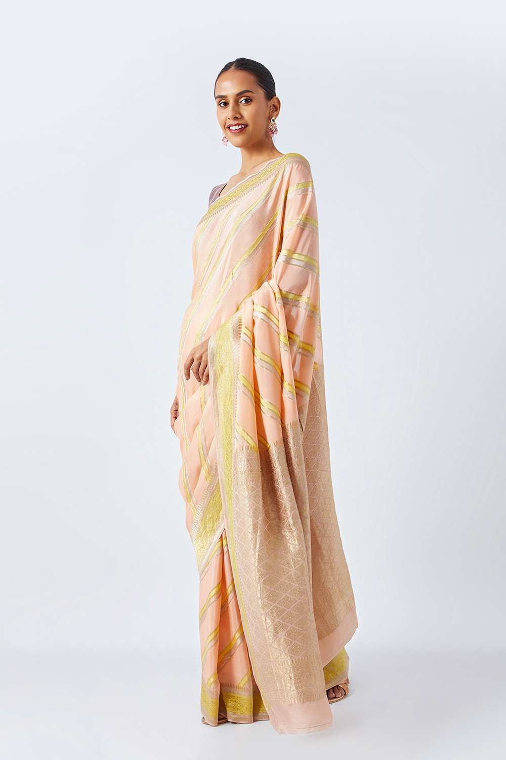 Light Orange Pure Crepe Embroidered Saree image number null