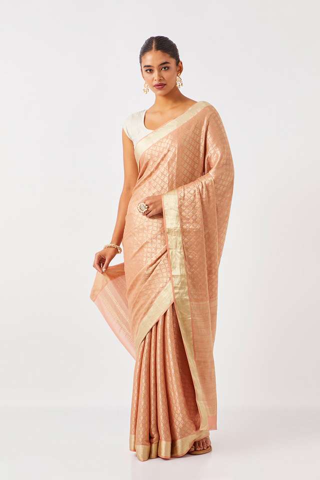 Light Orange Pure Georgette Woven Saree thumbnail image number null