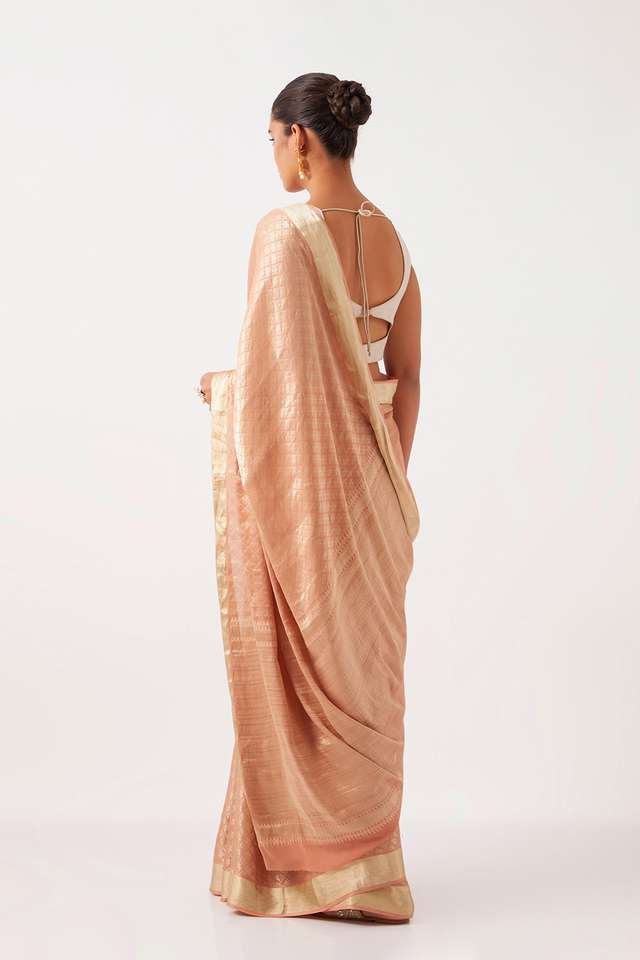 Light Orange Pure Georgette Woven Saree thumbnail image number null