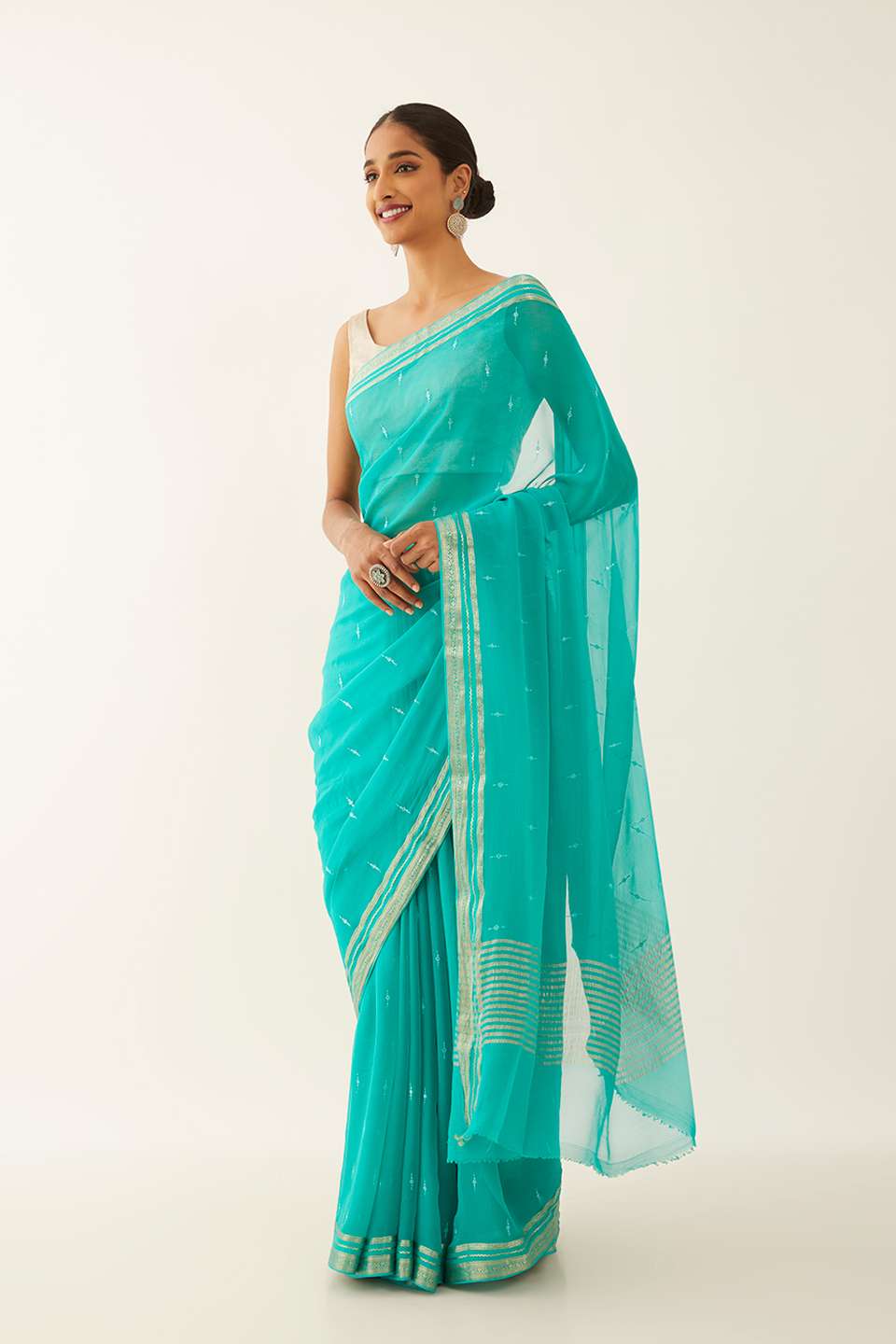 Blue Pure Chiffon Embroidered Saree