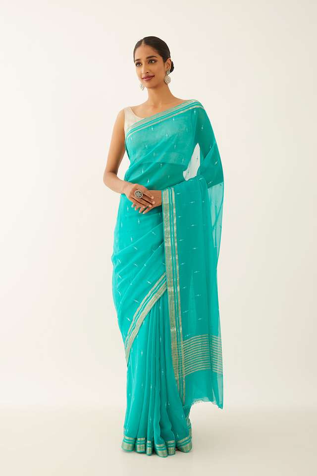 Blue Pure Chiffon Embroidered Saree thumbnail image number null