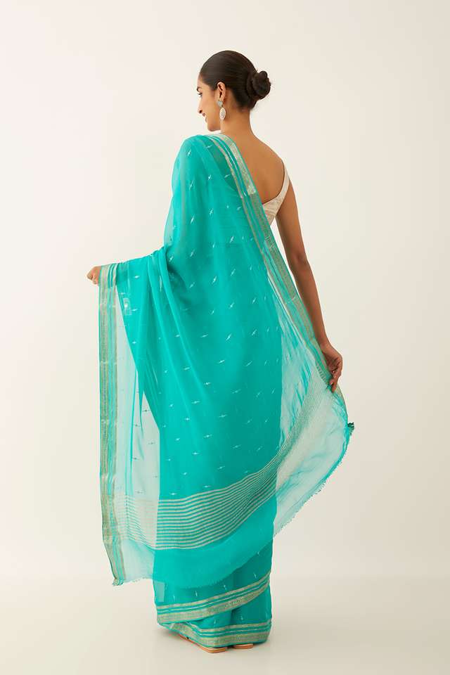 Blue Pure Chiffon Embroidered Saree thumbnail image number null