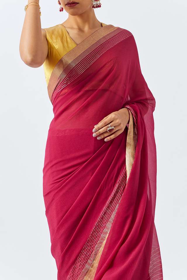 Dark Pink Pure Chiffon Woven Saree image number