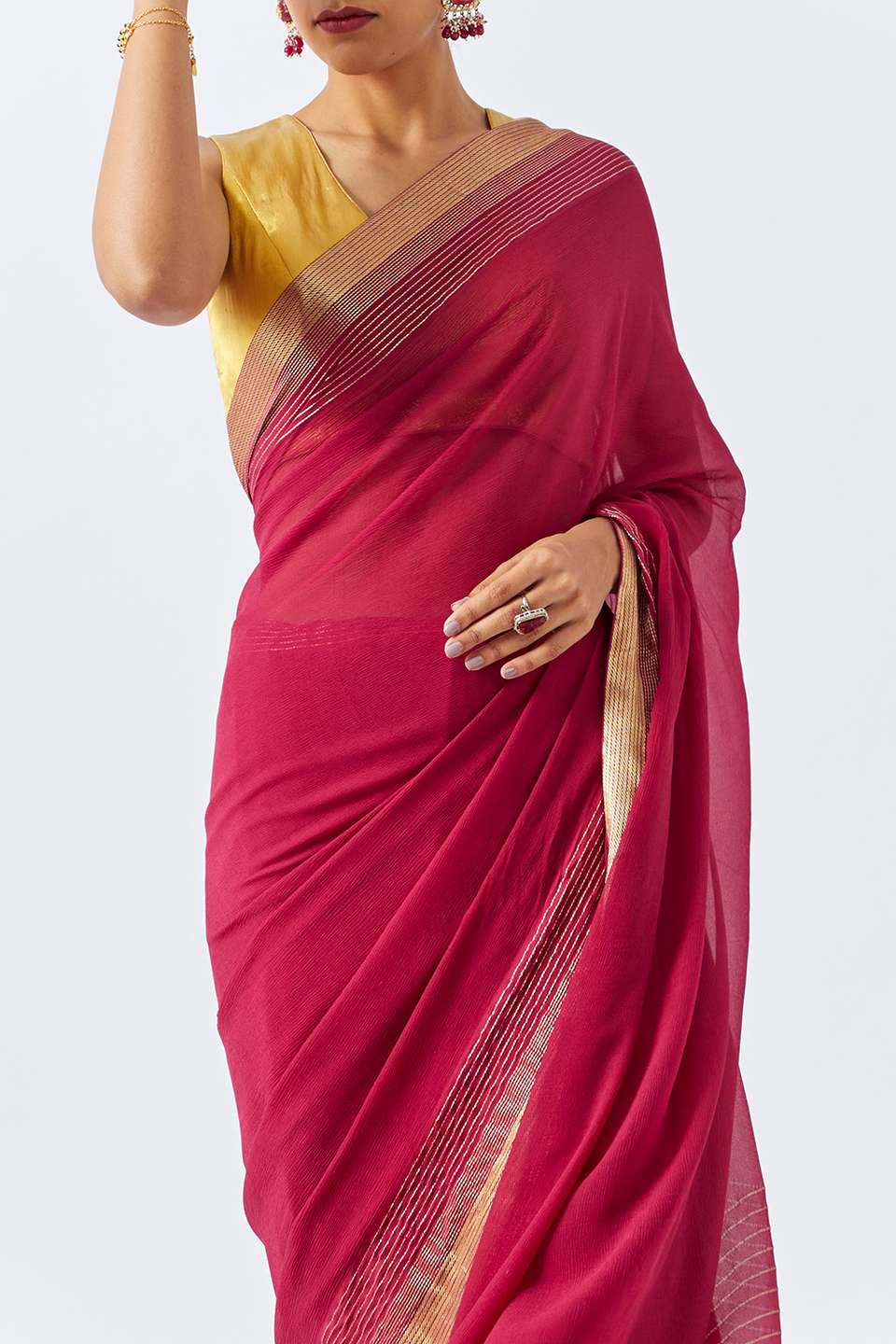 Dark Pink Pure Chiffon Woven Saree