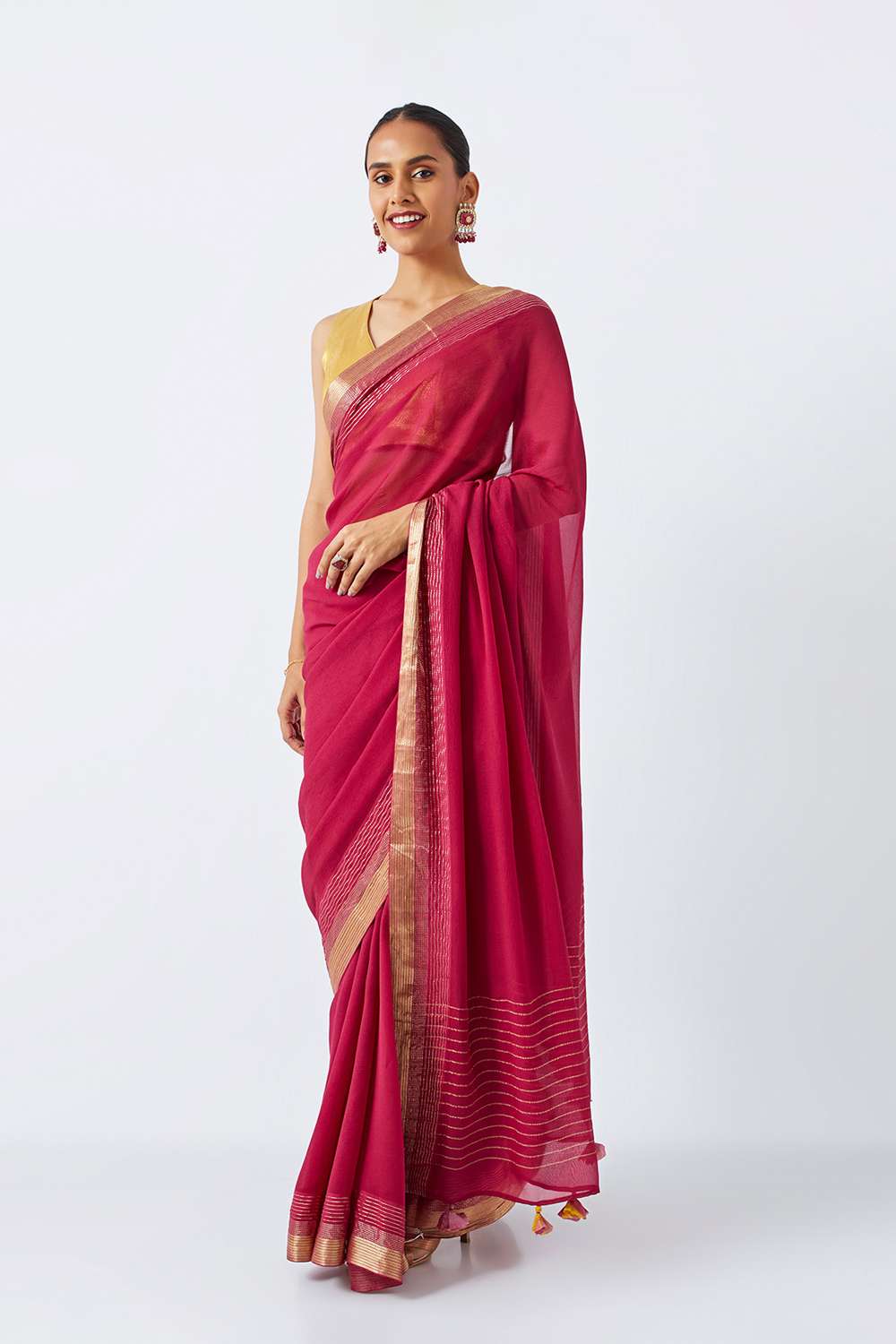 Dark Pink Pure Chiffon Woven Saree image number null
