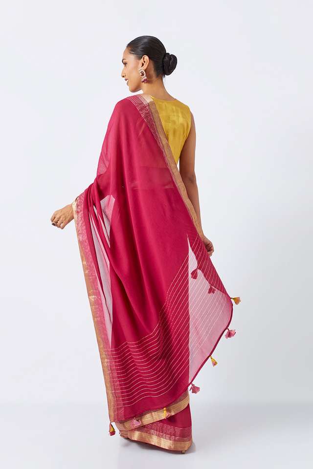Dark Pink Pure Chiffon Woven Saree thumbnail image number null