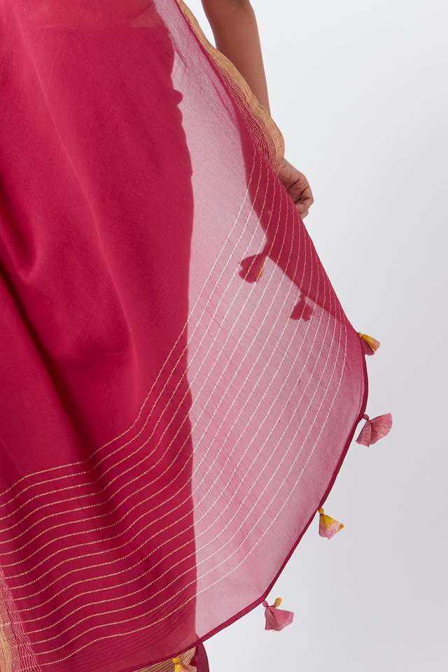 Dark Pink Pure Chiffon Woven Saree thumbnail image number null