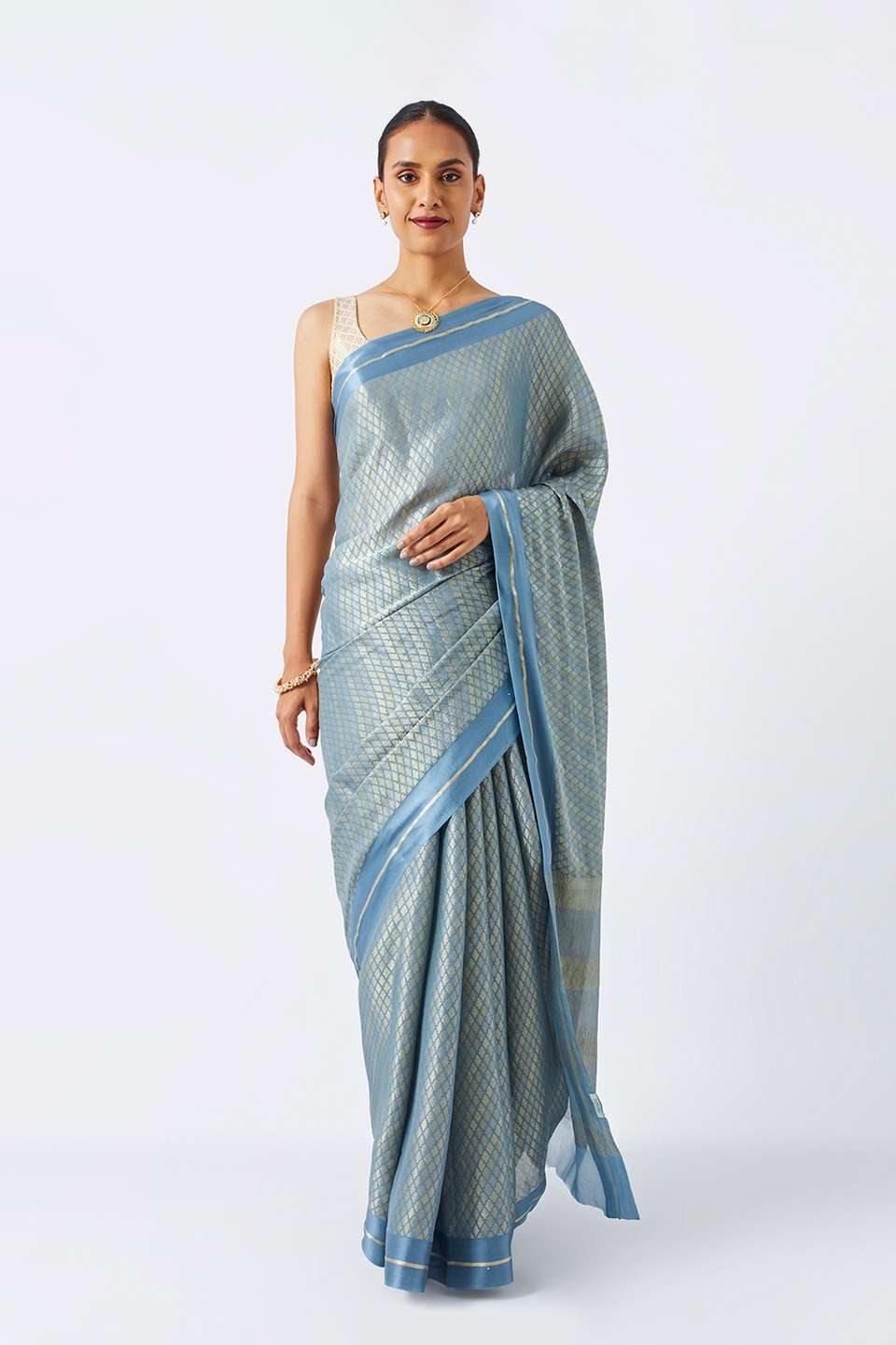 Grey Pure Georgette Woven Saree