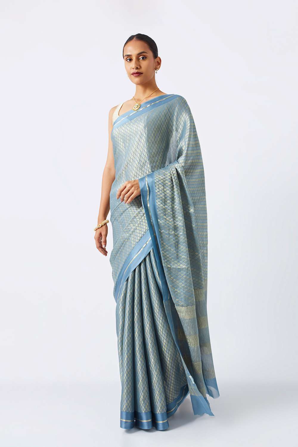 Grey Pure Georgette Woven Saree image number null