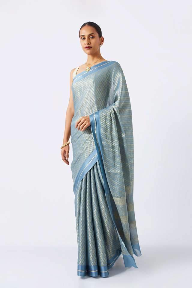 Grey Pure Georgette Woven Saree thumbnail image number null