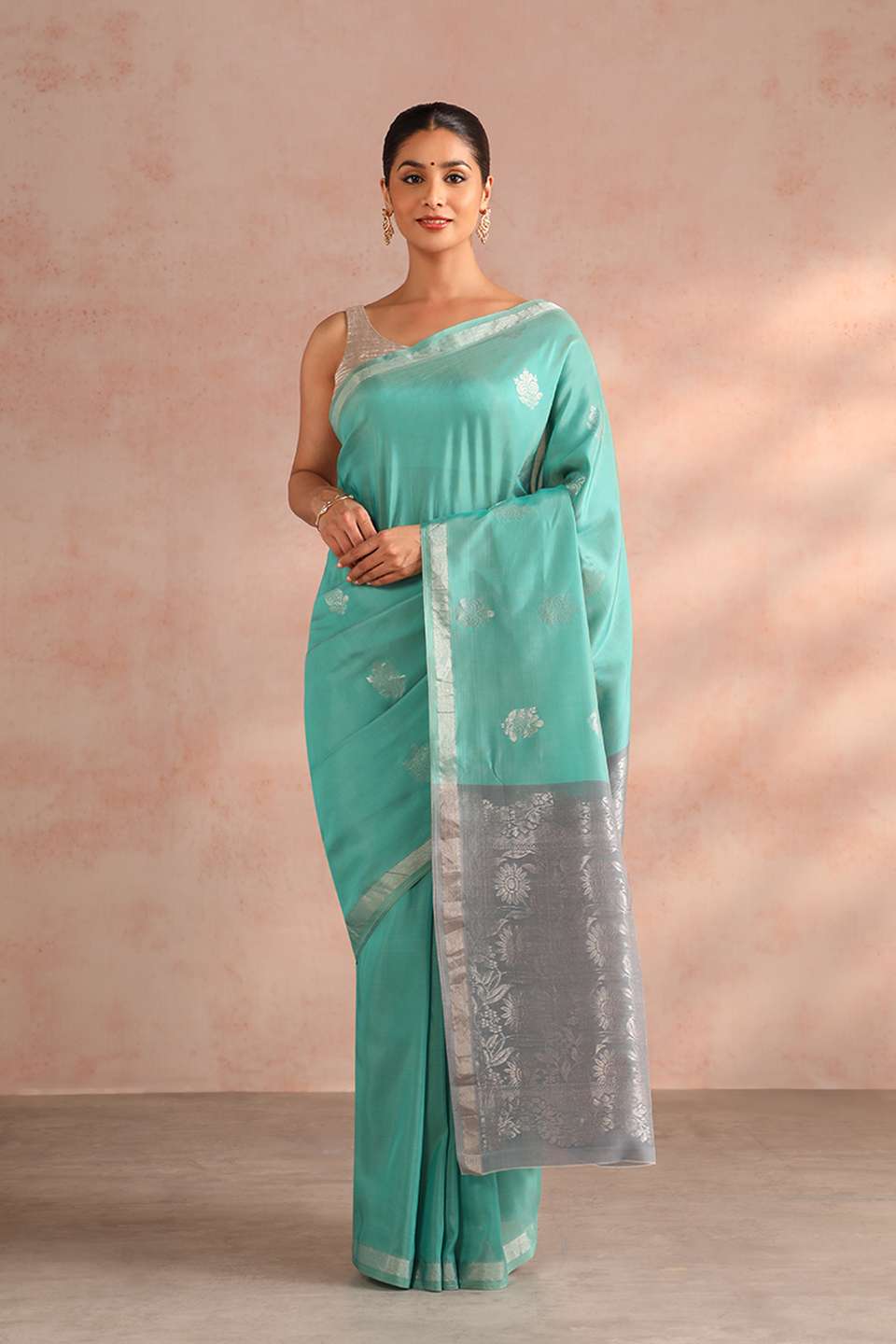 Light Green Woven South Silk Tencel Saree