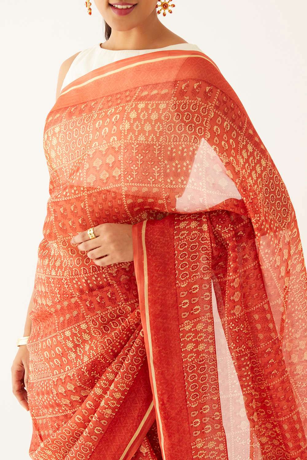 Pink Viscose Organza Printed Saree image number null
