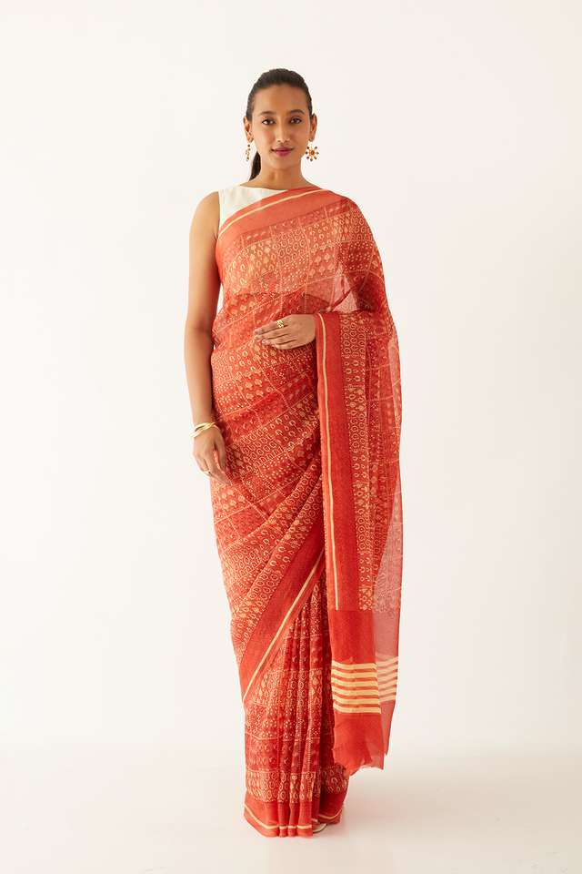 Pink Viscose Organza Printed Saree thumbnail image number null