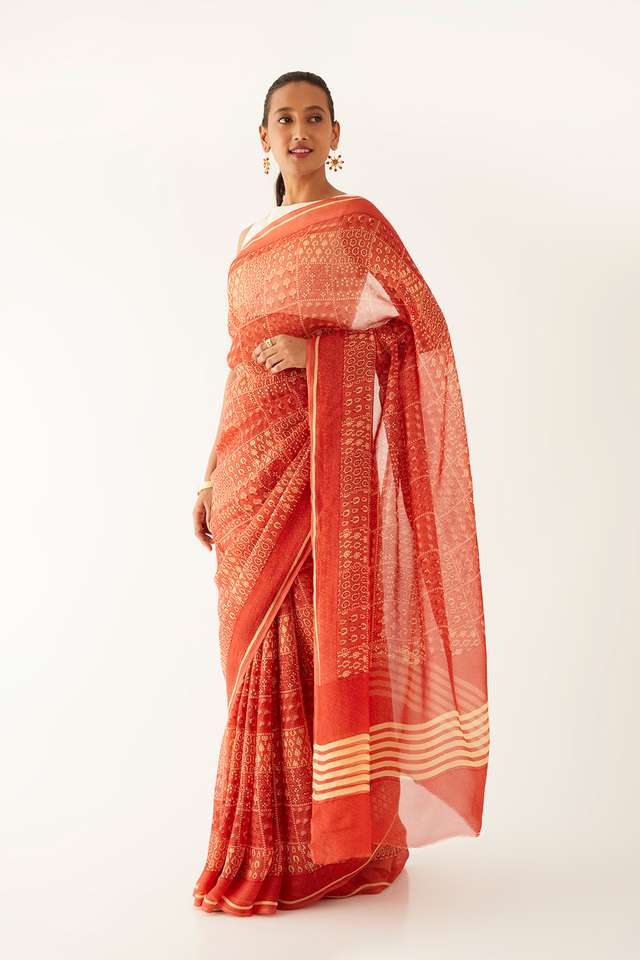 Pink Viscose Organza Printed Saree thumbnail image number null
