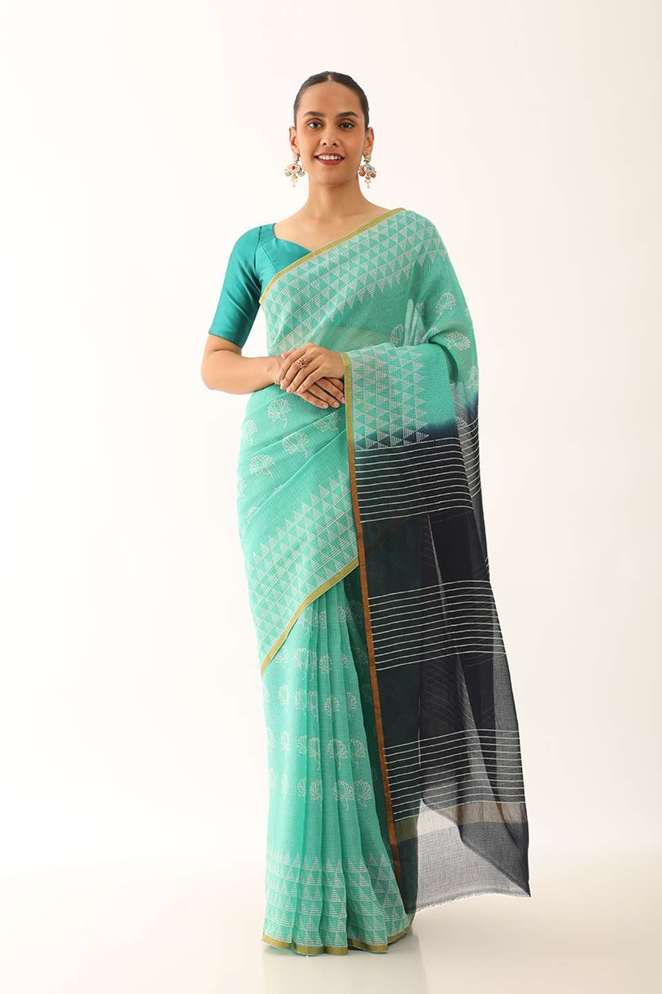 Blue Craft Pure Silk Kota Block Print Saree