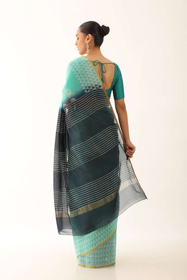 Blue Craft Pure Silk Kota Block Print Saree thumbnail image number null