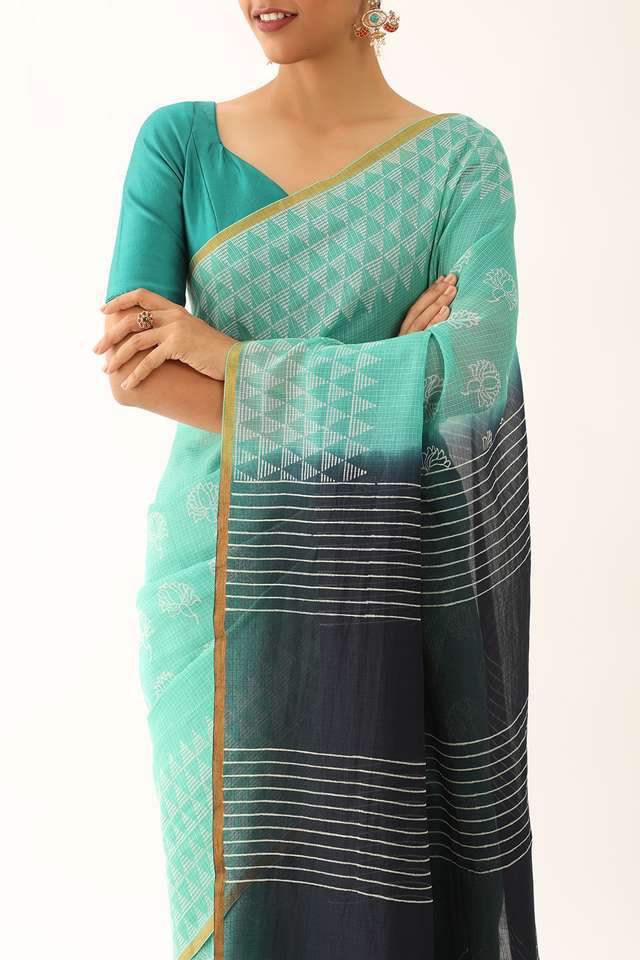 Blue Craft Pure Silk Kota Block Print Saree thumbnail image number null
