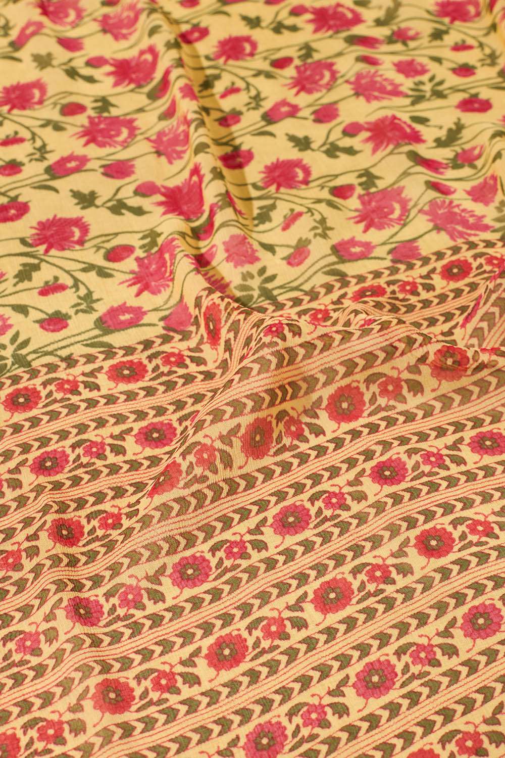 Yellow Screen Printed Viscose Chiffon Saree image number null