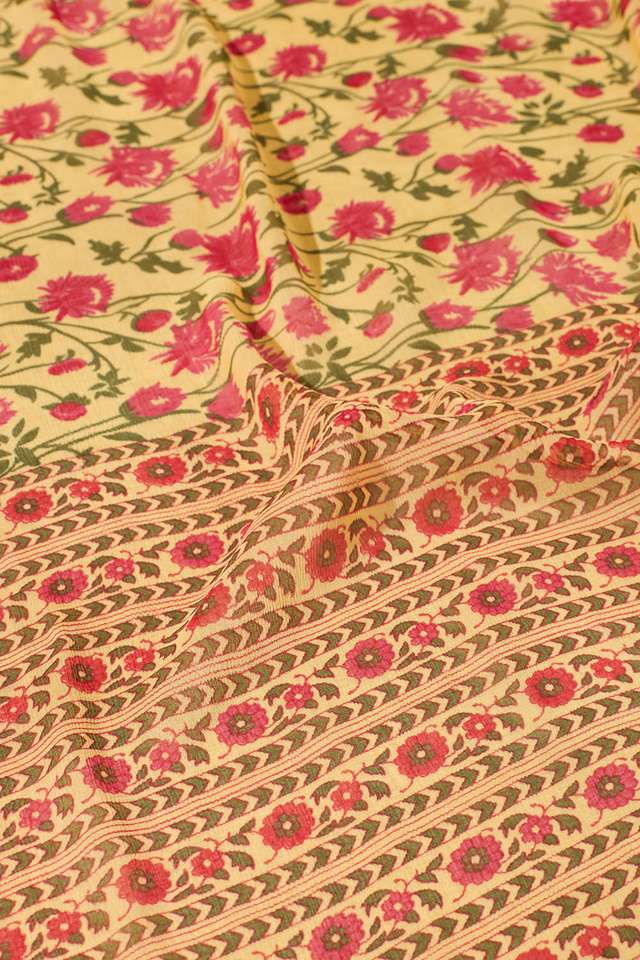 Yellow Screen Printed Viscose Chiffon Saree thumbnail image number null