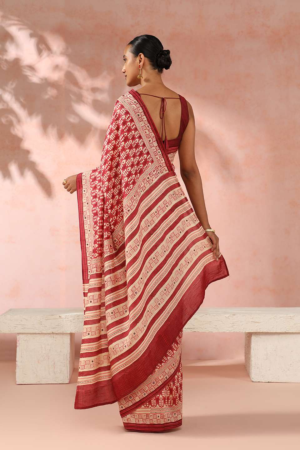 Red Contemporary Luxe Block Printed Saree