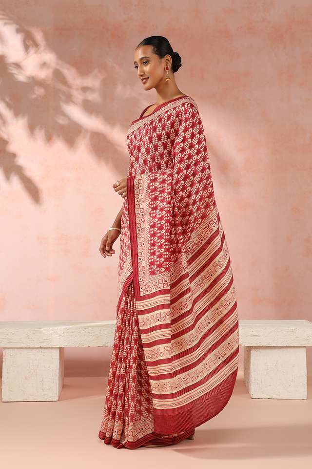 Red Contemporary Luxe Block Printed Saree thumbnail image number null