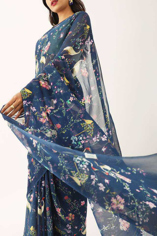 Blue Viscose Georgette Digital Print Saree image number