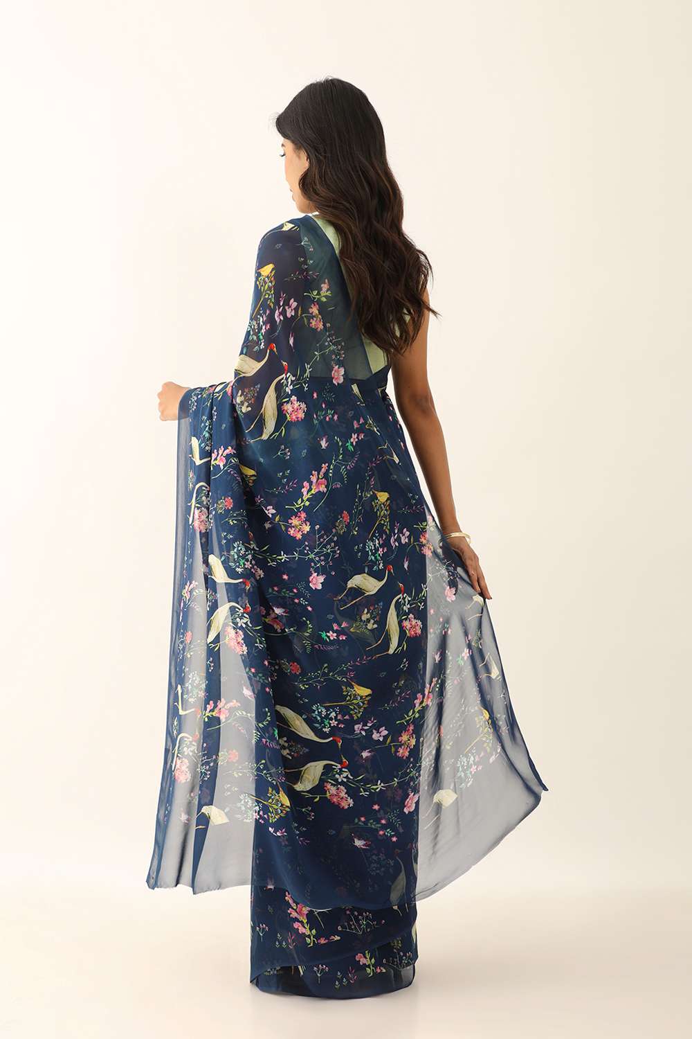 Blue Viscose Georgette Digital Print Saree image number null