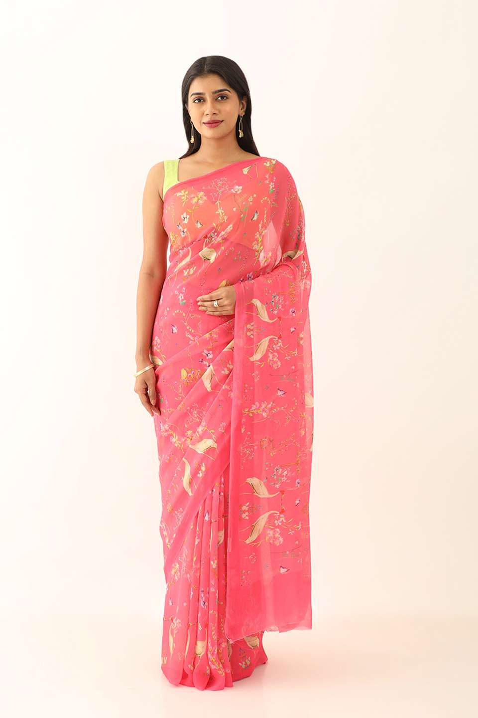 Pink Viscose Georgette Digital Print Saree