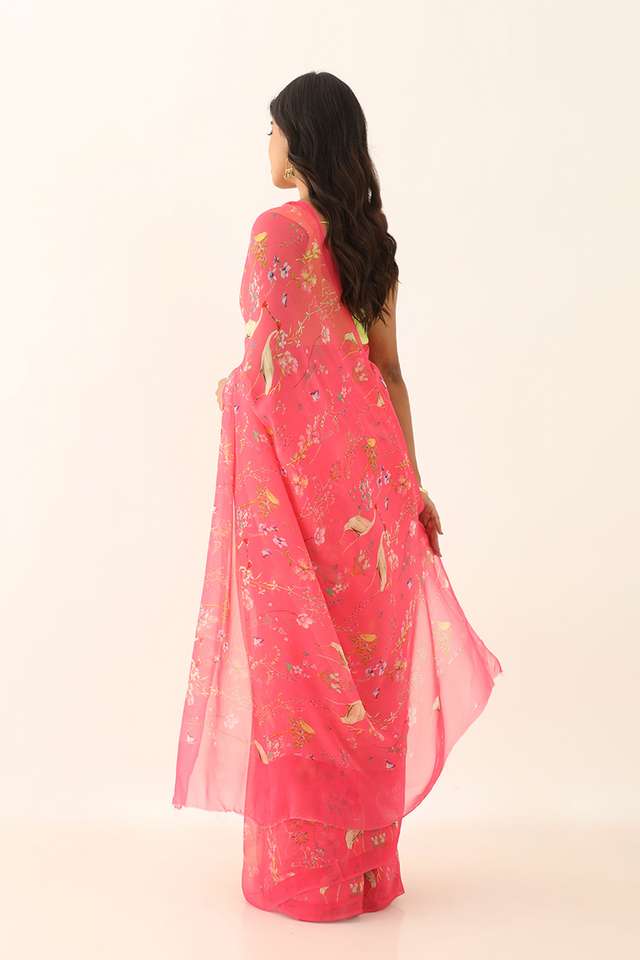 Pink Viscose Georgette Digital Print Saree thumbnail image number null