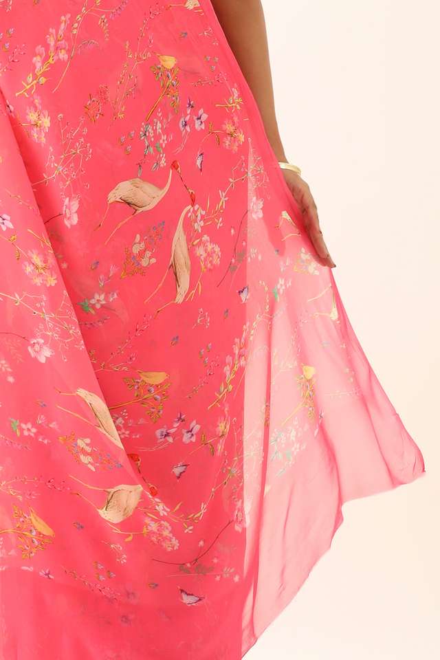 Pink Viscose Georgette Digital Print Saree thumbnail image number null