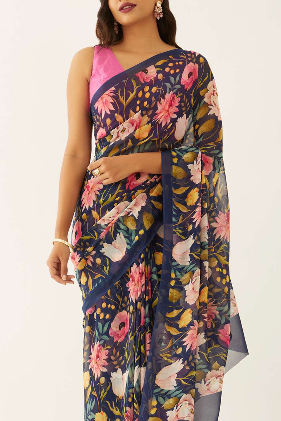 Blue Viscose Georgette Digital Print Saree