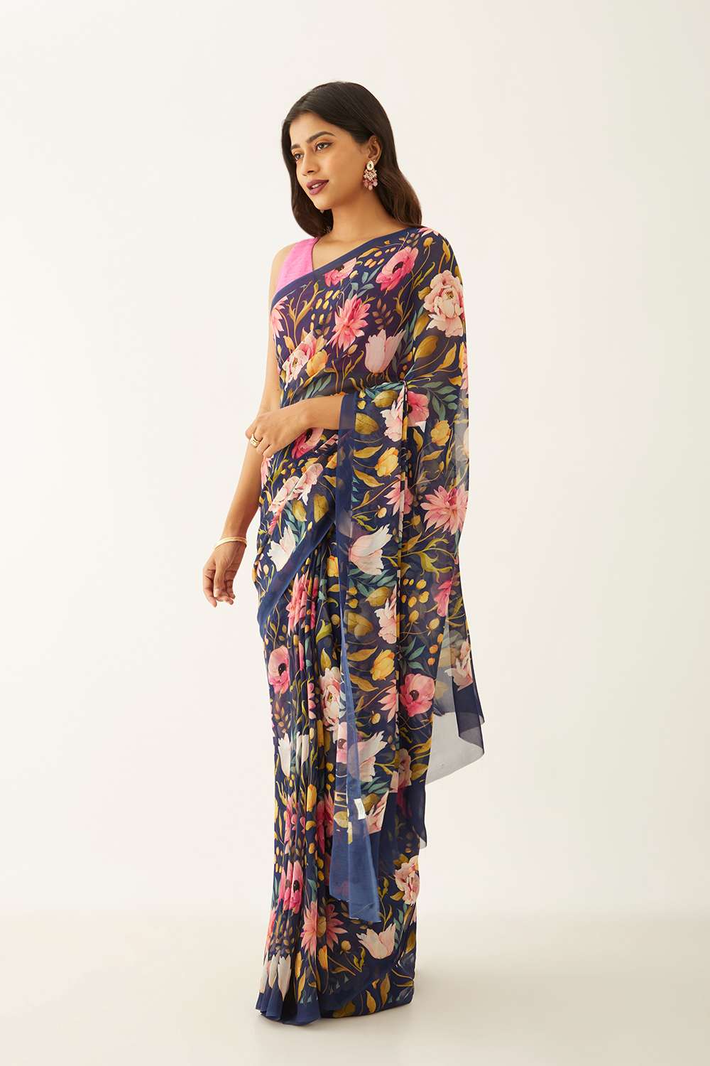 Blue Viscose Georgette Digital Print Saree image number null