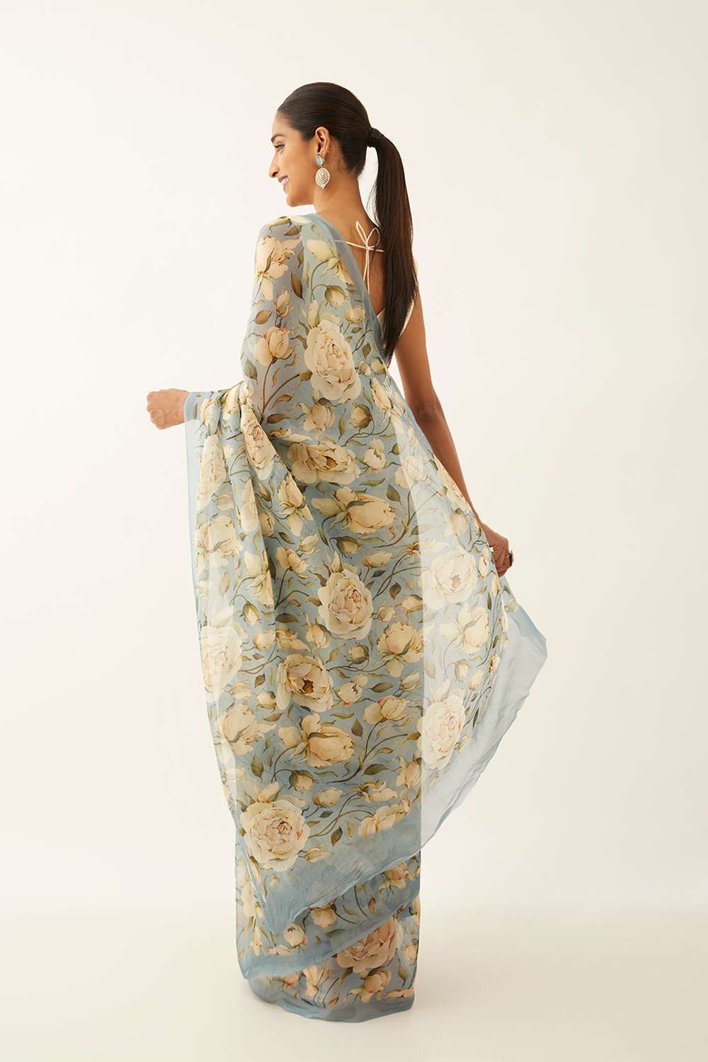 Blue Viscose Organza Digital Printed Saree image number null